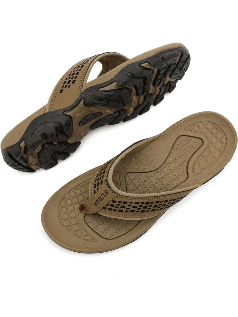 Men's Brown Black Beach Flip-Flops Water Outdoor Athletic Thong Sandal Slipper